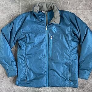 Men's Black Diamond Blue Gray Insulated Primaloft Full Zip Up Puffer Jacket Sz L